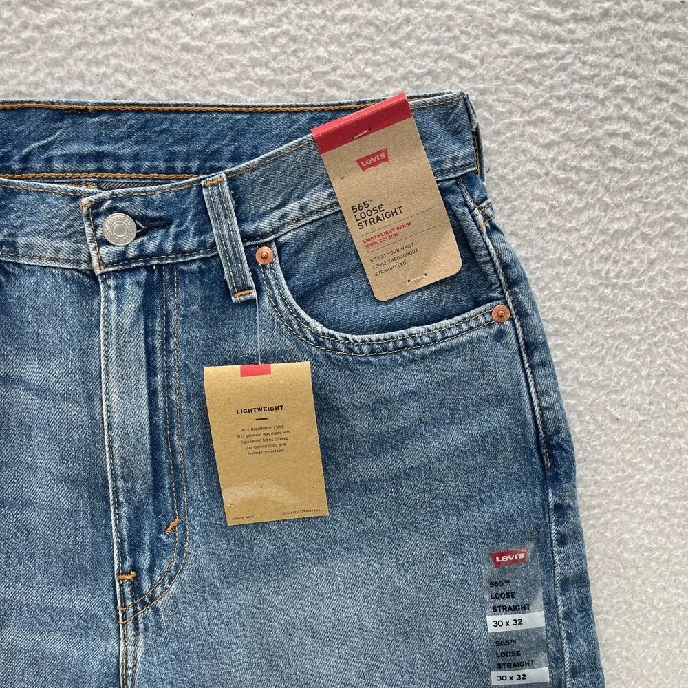 Levis 565 Jeans Mens 30x32 Blue Loose Straight Lightweight Denim Y2K Grunge NEW